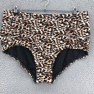 Ellos Swimsuit Womens 26 Plus Leopard Print Bottoms Ruched Tummy Control Briefs
